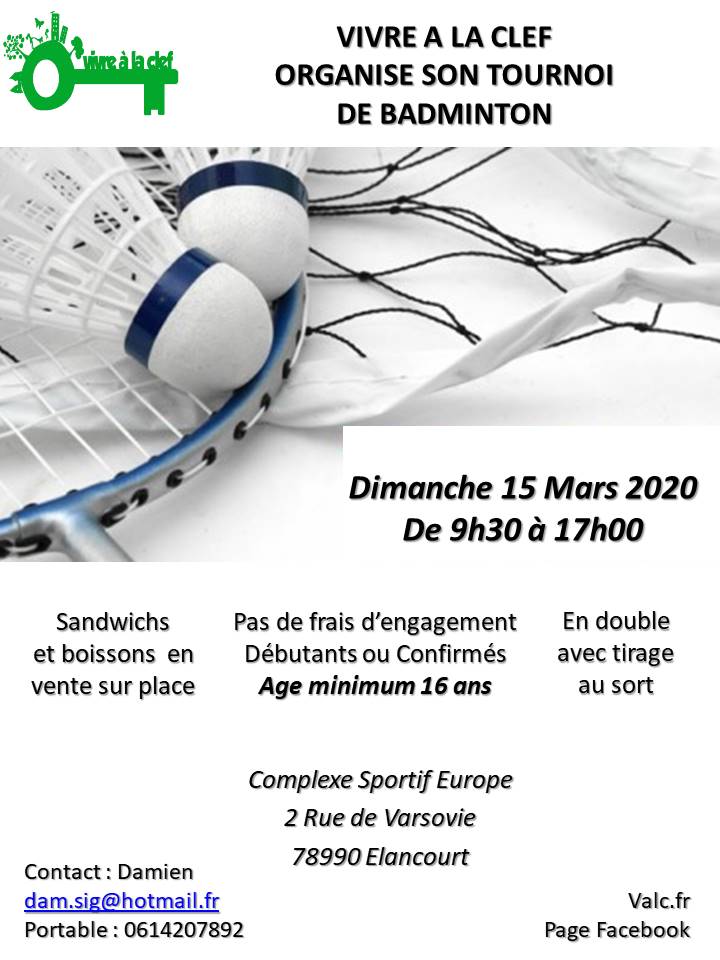 Affiche Tournoi Badminton Valc 15 Mars 2020